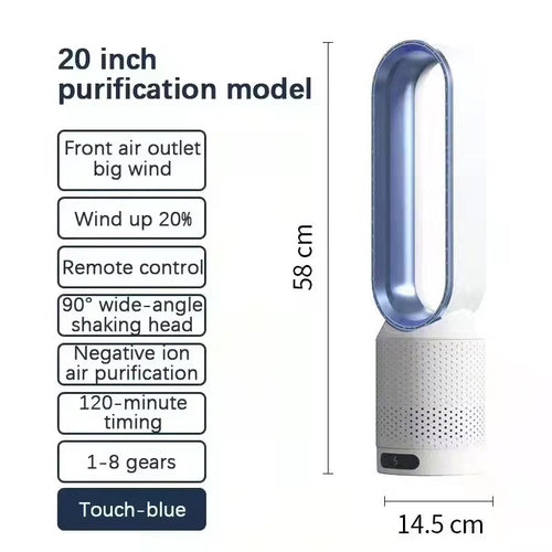 2026 New Bladeless Tower Fan with Air Purifier – Ultra-Quiet Floor & Desk Fan for Bedroom, Home, Office