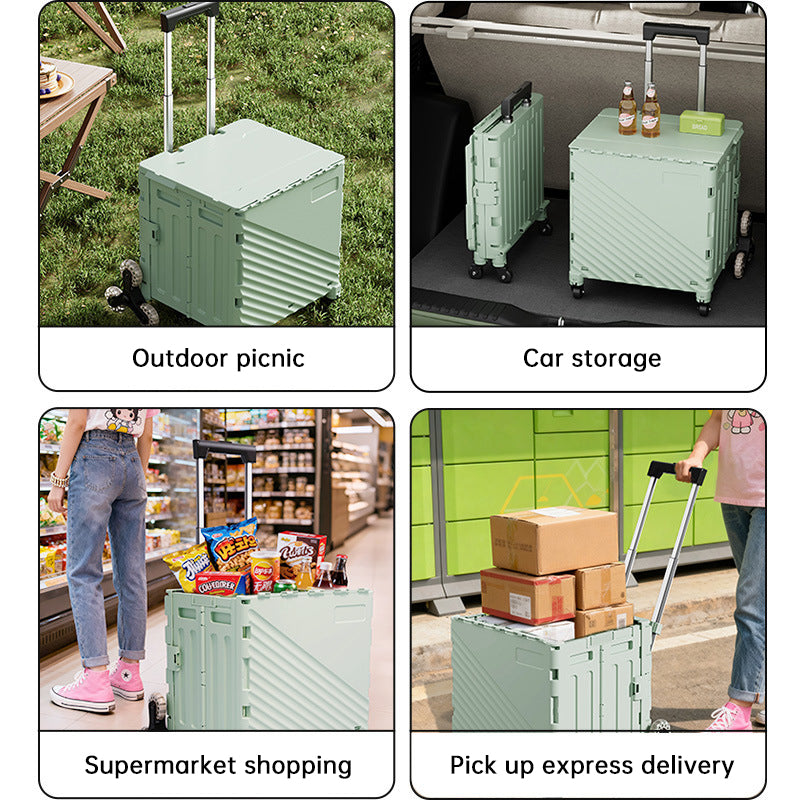 Folding Utility Cart with Lid – Rolling Storage Wagon for Shopping, Travel & Outdoor Activities
