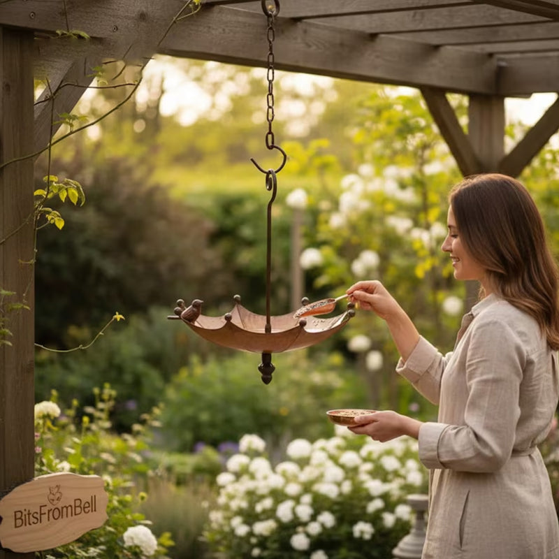 Umbrella Hanging Bird Feeder - Outdoor Iron Tray for Hummingbirds & Wild Birds (Garden & Yard)