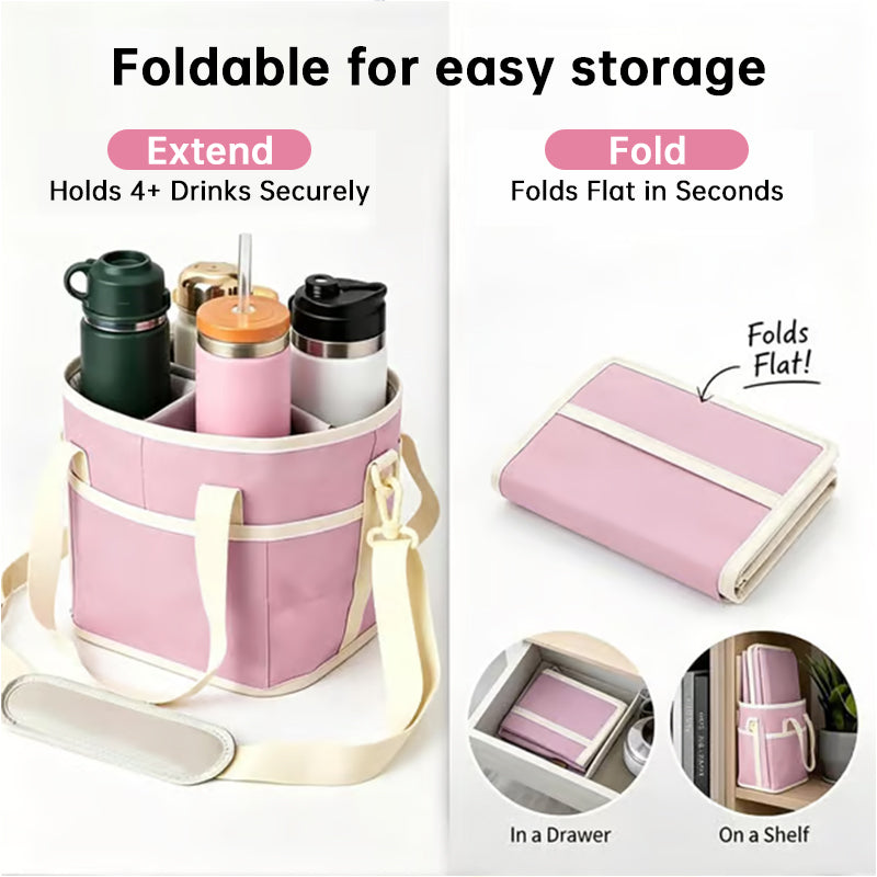 4-Compartment Leakproof Drink Carrier Bag – Adjustable Strap Beverage Holder for Car & Travel