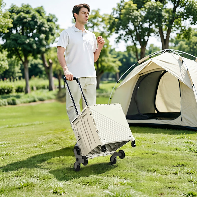 Folding Utility Cart with Lid – Rolling Storage Wagon for Shopping, Travel & Outdoor Activities