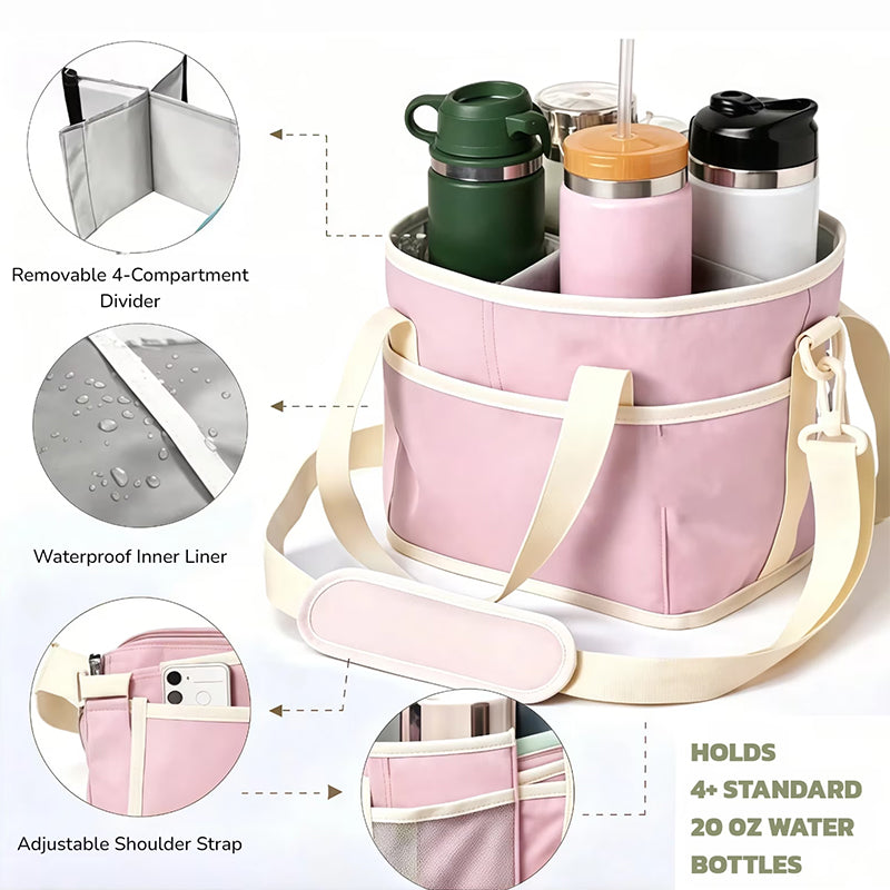 4-Compartment Leakproof Drink Carrier Bag – Adjustable Strap Beverage Holder for Car & Travel