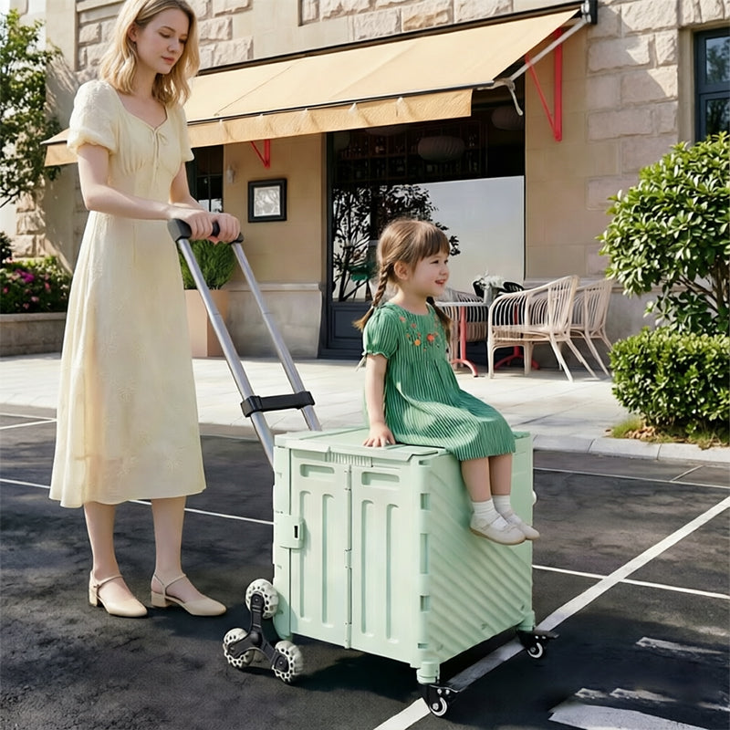 Folding Utility Cart with Lid – Rolling Storage Wagon for Shopping, Travel & Outdoor Activities