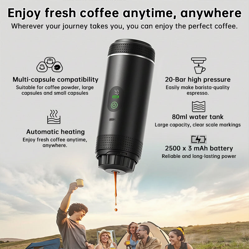 Portable Espresso Machine w/ Digital Display – 3-in-1 Capsule & Ground Coffee Maker for Travel, Camping & Office
