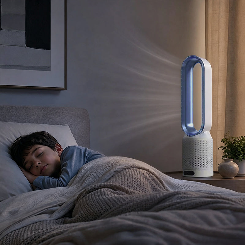 2026 New Bladeless Tower Fan with Air Purifier – Ultra-Quiet Floor & Desk Fan for Bedroom, Home, Office