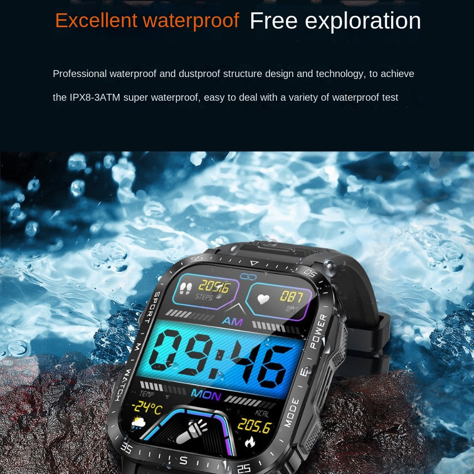 KT79 smartwatch 3ATM waterproof heart rate blood pressure outdoor flashlight three proof sports Bluetooth call