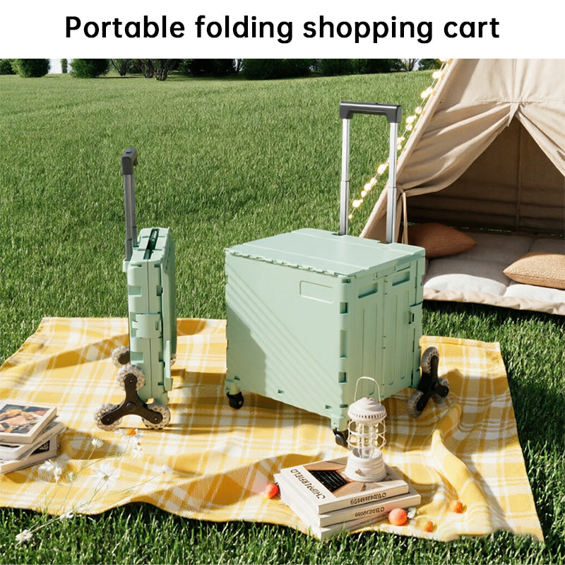 Folding Utility Cart with Lid – Rolling Storage Wagon for Shopping, Travel & Outdoor Activities